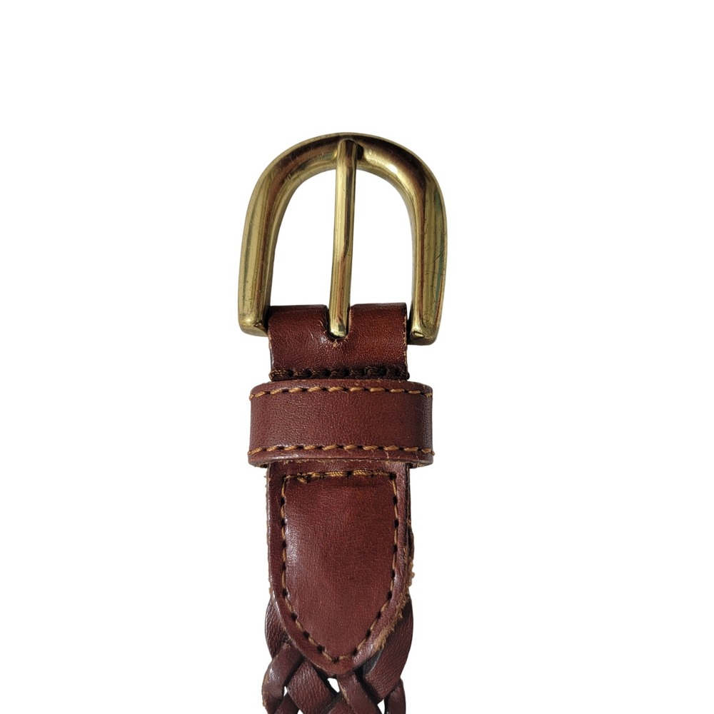 Ralph Lauren Braided Leather Belt in Brown with Gold Buckle - Picture 3 of 9
